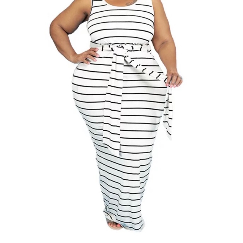 Sleeveless summer fitted dresses casual striped